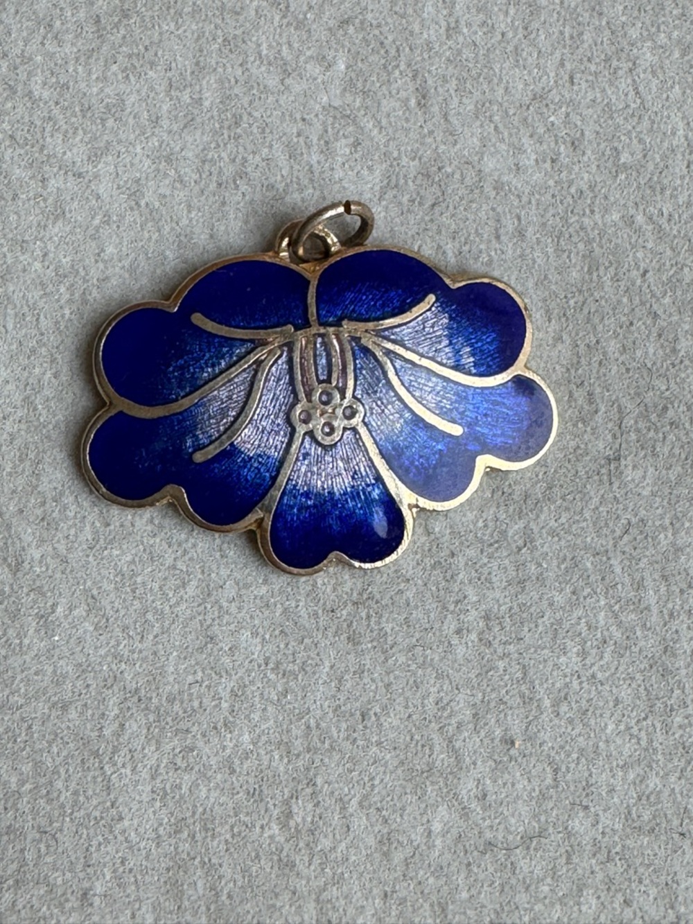 Vintage Jon St Paul Signed Cloisonné Enamel Blue Flower Pendant